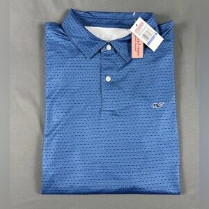 Vineyard Vines Golf Shirt Polo Whale Dot Micro Print XL Wave Blue Polyester